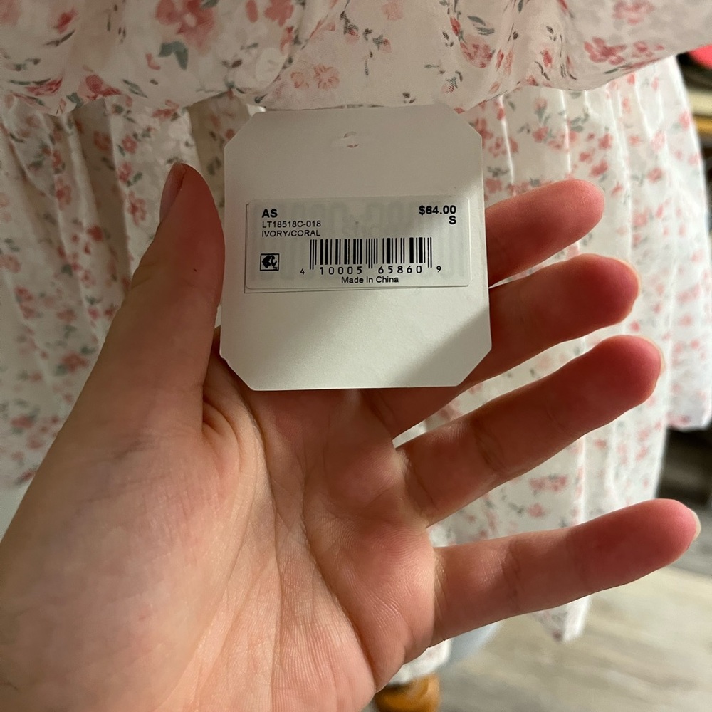 Altar'd State Floral Pink and White Babydoll Puff Sleeve Top